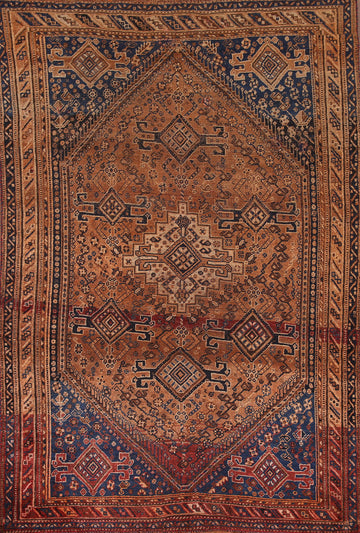 Pre-1900 Antique Qashqai Vegetable Dye Persian Rug 5x8