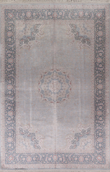 Silver Gray Qum Traditional Area Rug 6x10