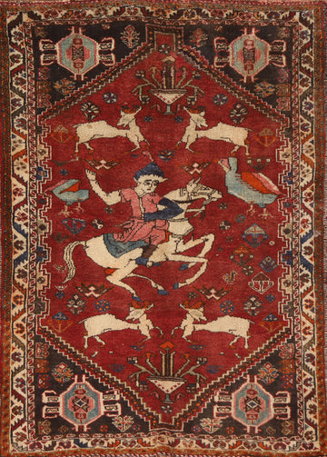 Hunting Design Shiraz Persian Rug 4x5