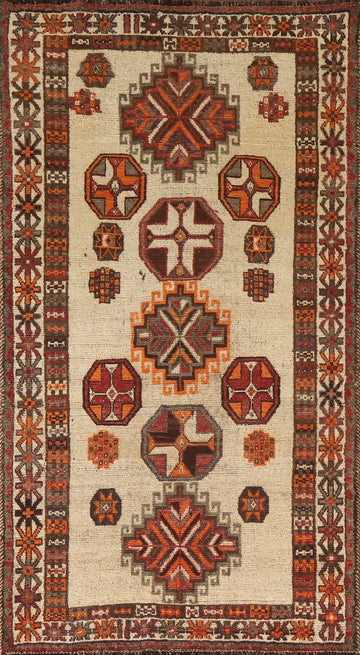 Geometric Ivory Qashqai Persian Runner Rug 3x7