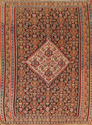 Pre-1900 Vegetable Dye Senneh Kilim Persian Rug 4x5
