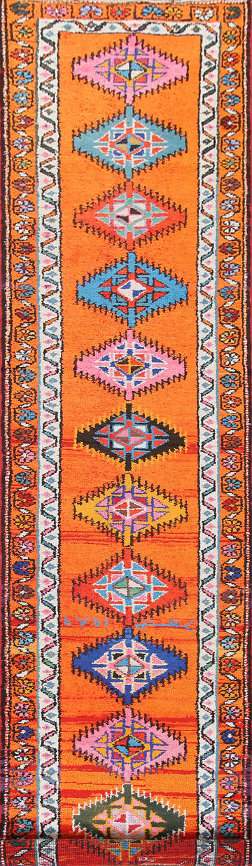 Orange Silk Anatolian Turkish Runner Rug 3x14