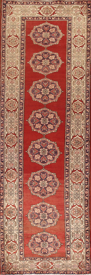 Geometric Red Tabriz Persian Runner Rug 4x13