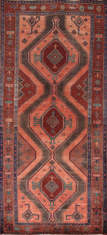 Pink Geometric Meshkin Persian Runner Rug 4x10