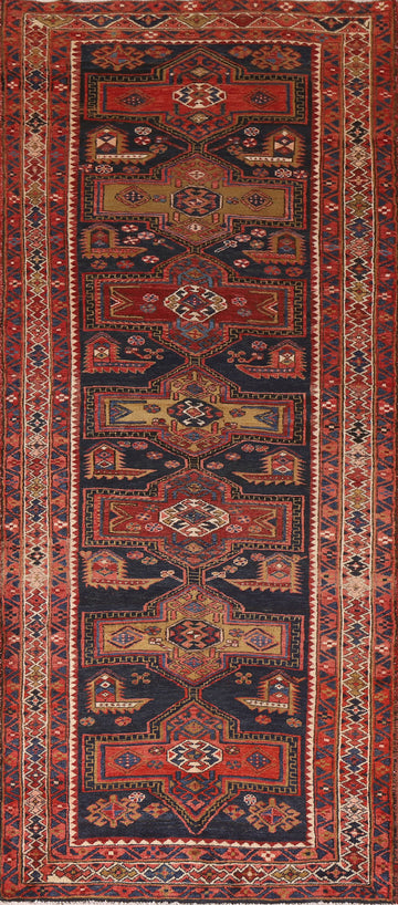 Navy Blue Ardebil Persian Runner Rug 4x10