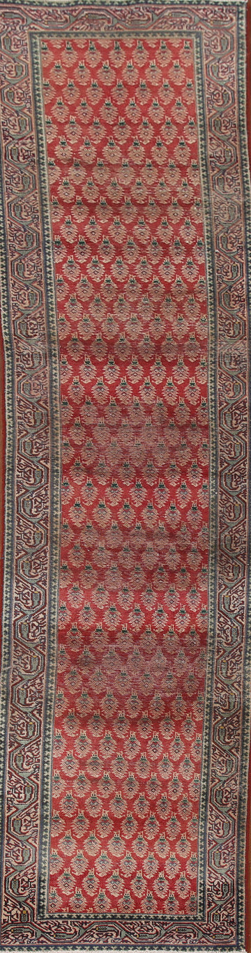 Red Geometric Tabriz Persian Runner Rug 2x13