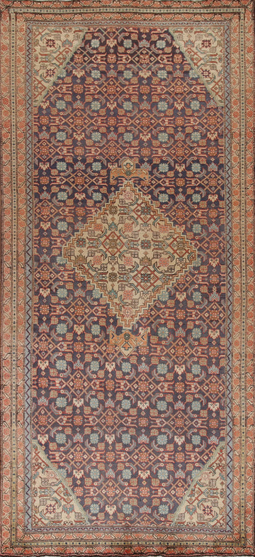 Vintage Blue Hamedan Persian Runner Rug 4x10