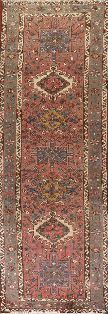Geometric Pink Heriz Persian Runner Rug 3x10