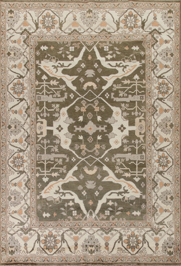 All-Over Green Oushak Living Room Area Rug 9x12