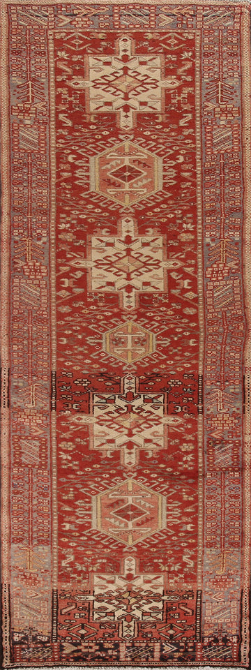 Geometric Wool Gharajeh Persian Runner Rug 4x11