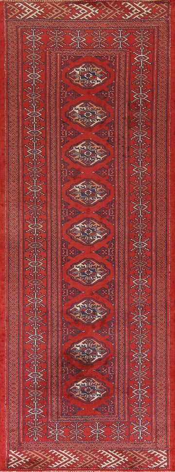 Geometric Red Bokhara Oriental Runner Rug 3x10