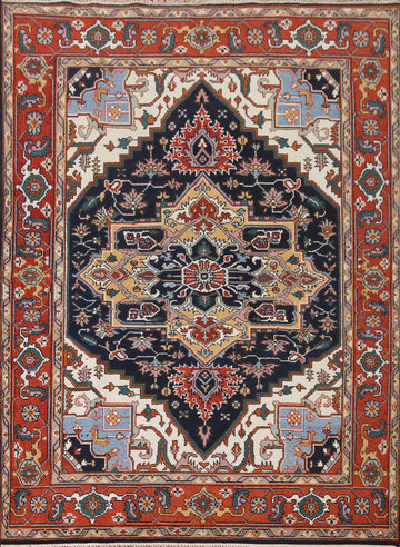 Navy Blue Heriz Serapi Geometric Area Rug 8x10