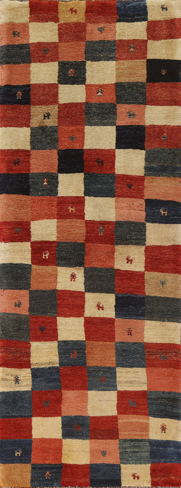 Checkered Gabbeh Persian Runner Rug 3x9