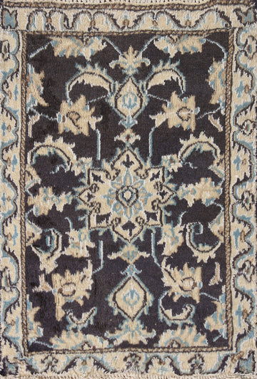 Navy Blue Floral Nain Persian Rug 2x3