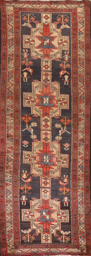 Navy Blue Ardebil Persian Runner Rug 4x11