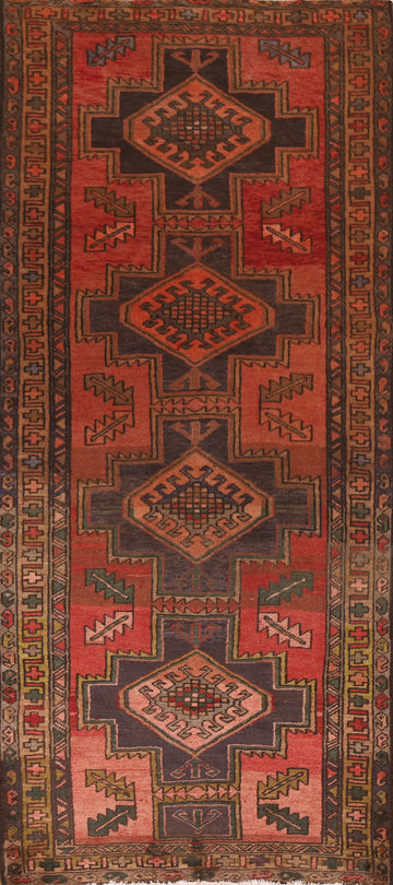 Vintage Hamedan Persian Runner Rug 4x9