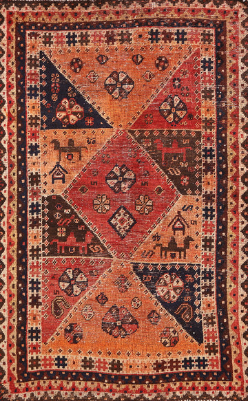 Vegetable Dye Animals Tribal Qashqai Persian Rug 3x6