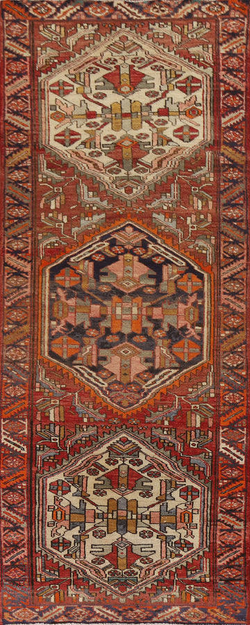 Geometric Hamedan Persian Runner Rug 4x11