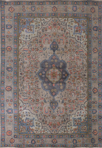 Distressed Over-Dyed Tabriz Persian Area Rug 7x10