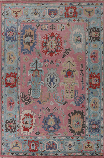 Pink Handmade Oushak Oriental Large Rug 10x14