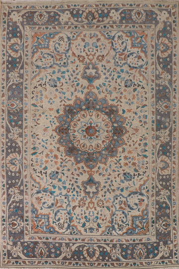 Ivory Wool Floral Tabriz Persian Area Rug 6x10