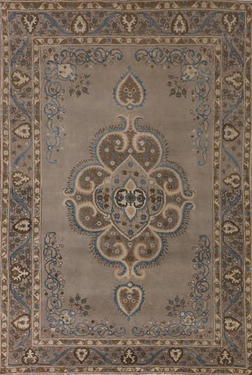 Brown Geometric Tabriz Living Room Rug 6x9
