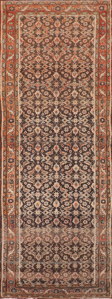 Brown Hamedan Persian Runner Rug 3x10