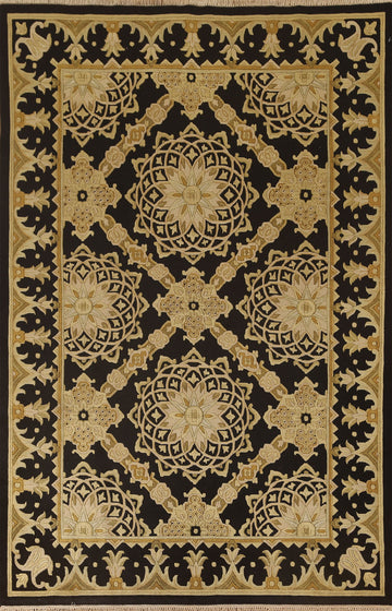 Black & Gold Agra Indian Area Rug 6x9