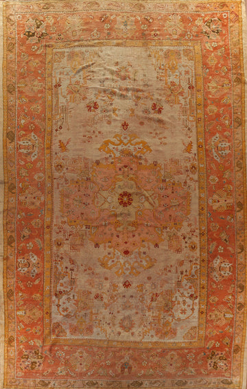 Pre-1900 Vegetable Dye Oushak Large Turkish Rug 12x18