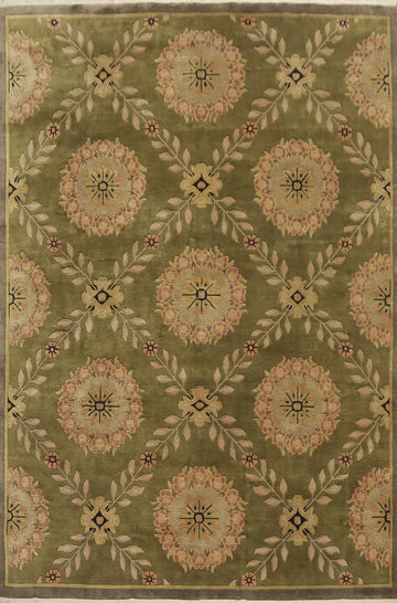 Green Floral Nepalese Oriental Area Rug 9x12