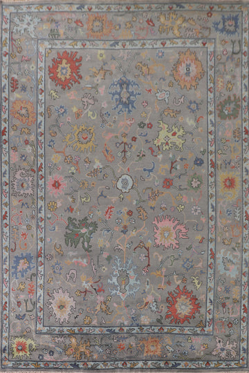 Floral Gray Oushak Oriental Large Rug 10x14