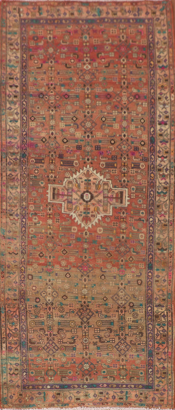 Vintage Geometric Zanjan Persian Runner Rug 4x10