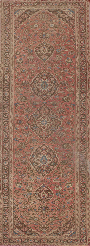 Vintage Pink Floral Kashmar Persian Runner Rug 4x13