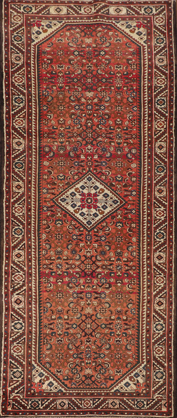 Geometric Wool Hamedan Persian Runner Rug 3x10