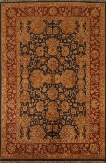 Navy Blue Floral Agra Oriental Area Rug 6x9