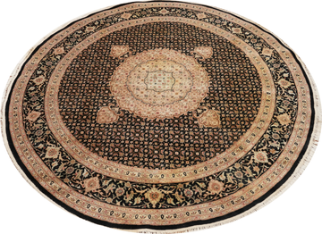 Black Round Tabriz Oriental Area Rug 8x8