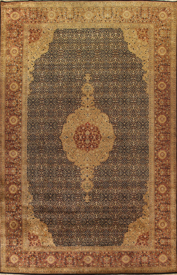 Vegetable Dye Black & Gold Kashan Large Rug 12x18