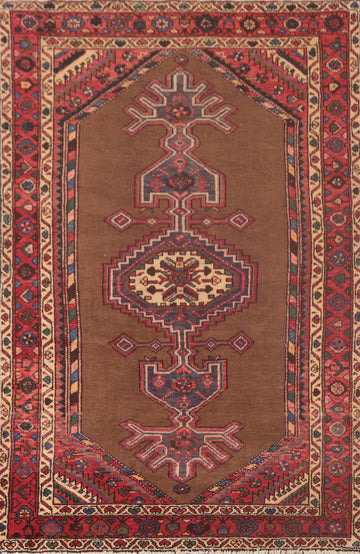 Brown Geometric Hamedan Persian Rug 5x7
