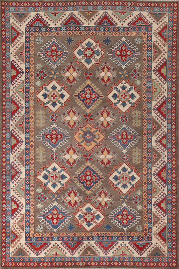 Geometric Brown Kazak Oriental Area Rug 7x10