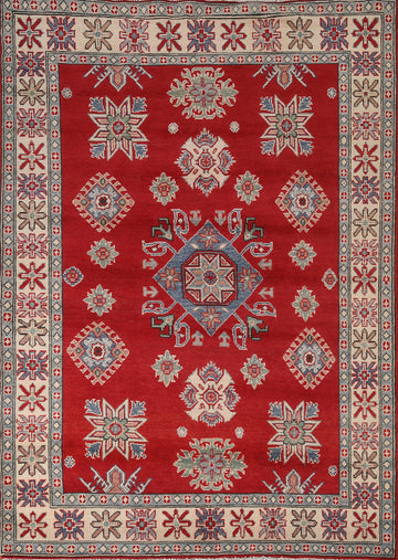 Red Geometric Kazak Oriental Rug 5x7