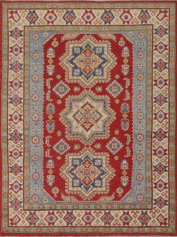 Geometric Red Kazak Handmade Rug 5x7