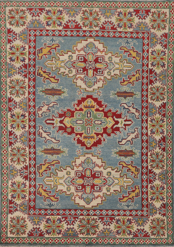 Light Blue Geometric Kazak Oriental Rug 5x7