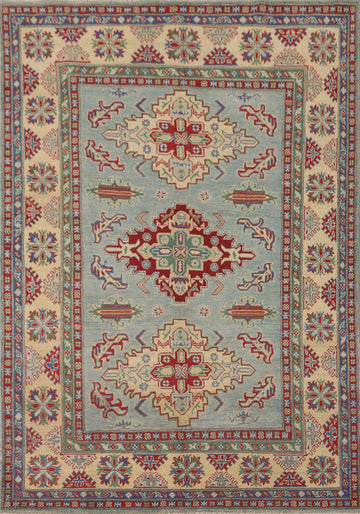 Light Blue Geometric Kazak Oriental Rug 5x7