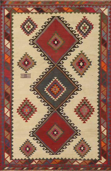 Vegetable Dye Kilim Qashqai Persian Area Rug 5x8