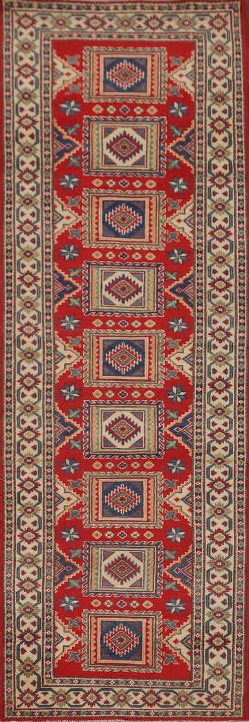 Geometric Kazak Oriental Runner Rug 3x9