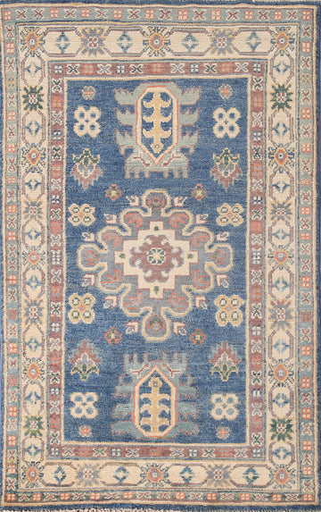 Blue Kazak Wool Handmade Rug 3x4