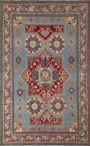 Blue Geometric Kazak Oriental Area Rug 6x10