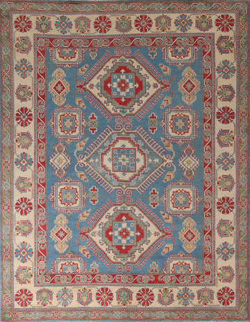 Blue Geometric Kazak Handmade Area Rug 8x10