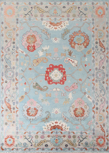 Light Blue Floral Oushak Oriental Area Rug 9x12