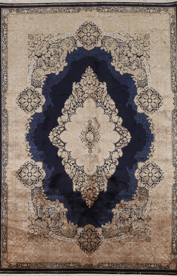 Traditional Blue Qum Turkish Area Rug 7x10